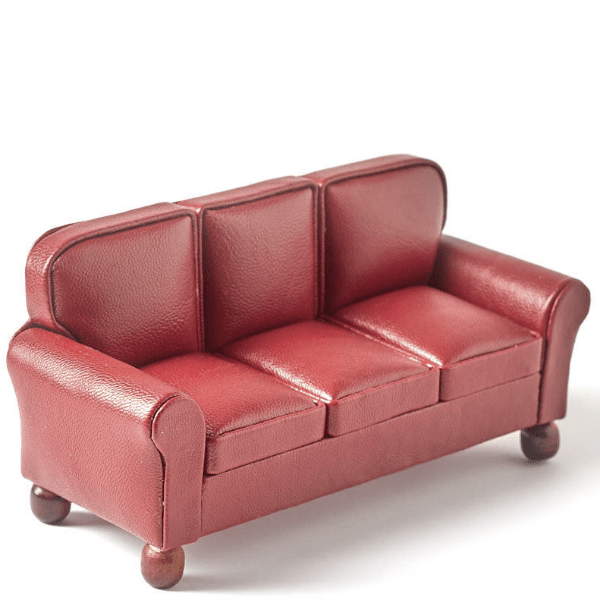 Red Leather Dollhouse Miniature Sofa