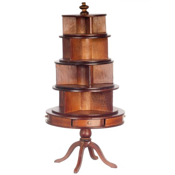 Round Walnut Dollhouse Miniature Bookcase