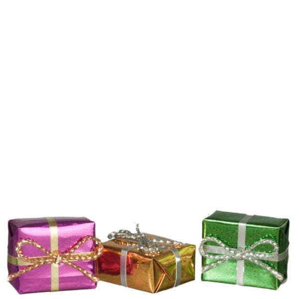 3 Shiny Wrapped Dollhouse Miniature Gifts