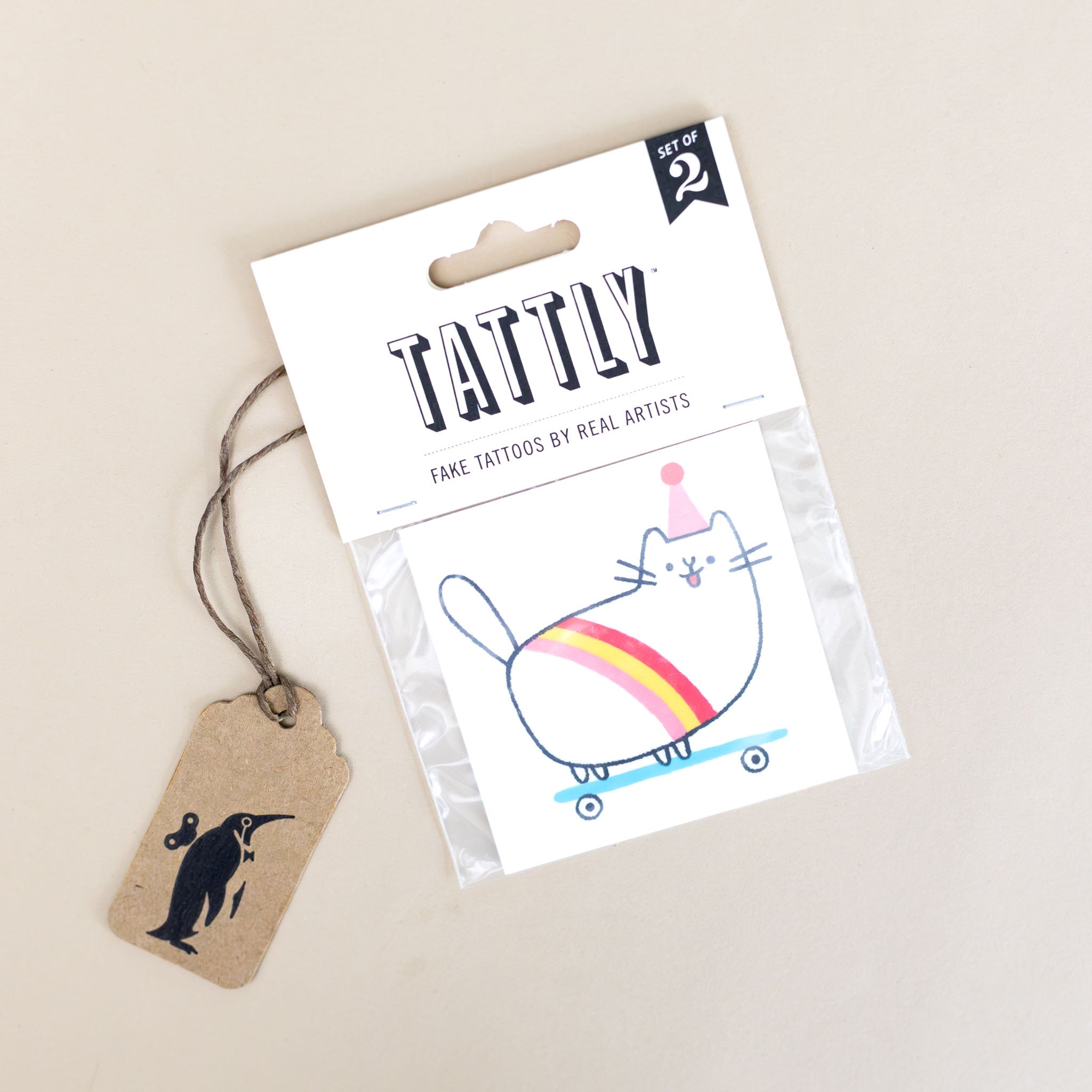 Skateboard Kitty Temporary Tattoo Pair