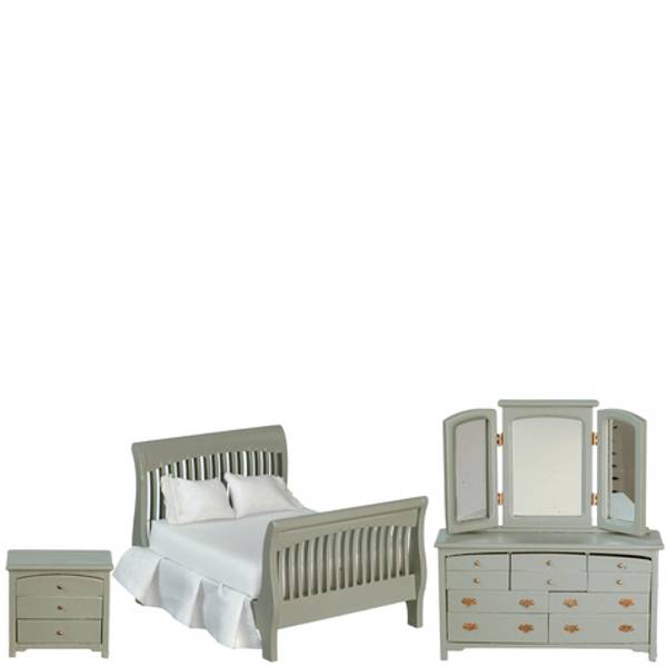 3-Piece Slate Gray Dollhouse Miniature Bedroom Set