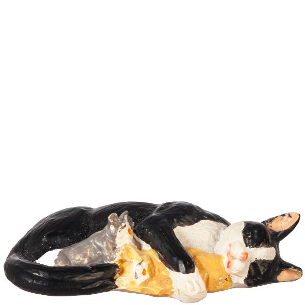 Sleeping Dollhouse Miniature Black & White Cat with Kittens