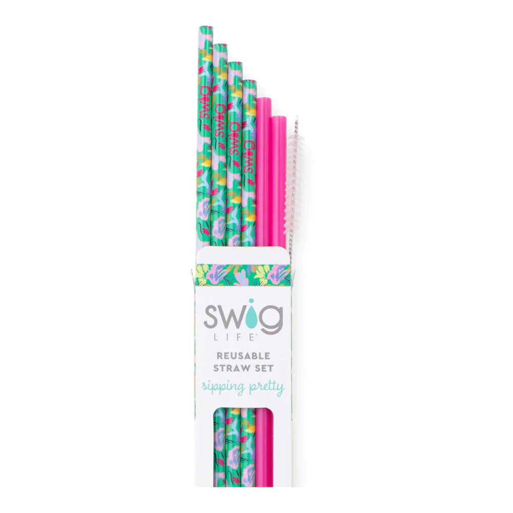 Swig Paradise + Hot Pink Reusable Straw Set