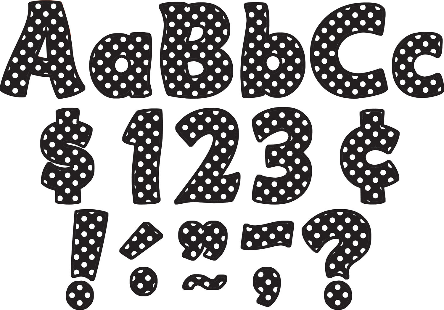 Black Polka Dots Funtastic 4" Letters Combo Pack