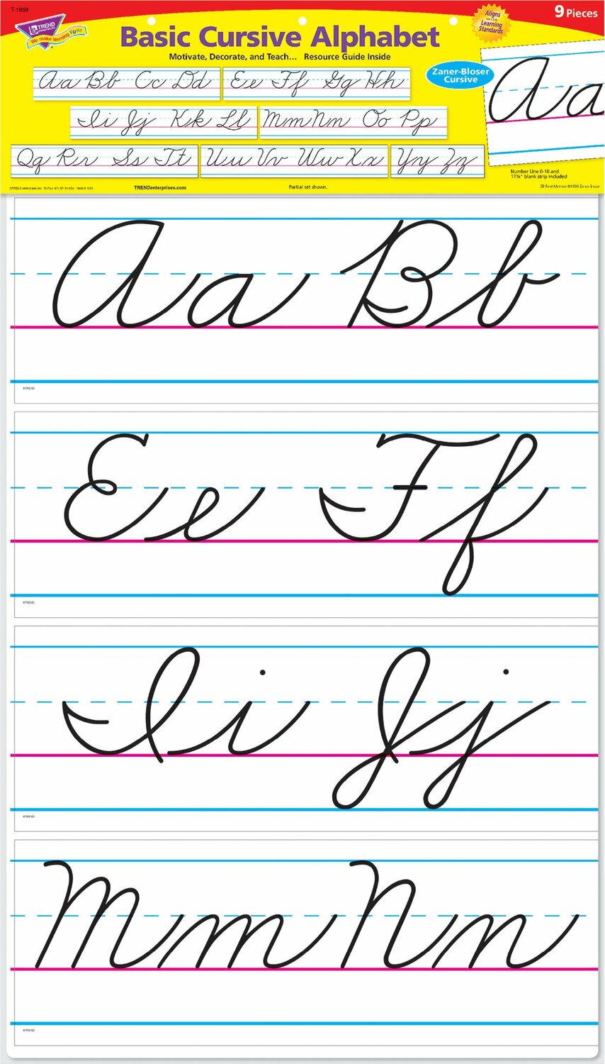 Basic Alphabet Zaner-bloser Cursive Bulletin Board Set
