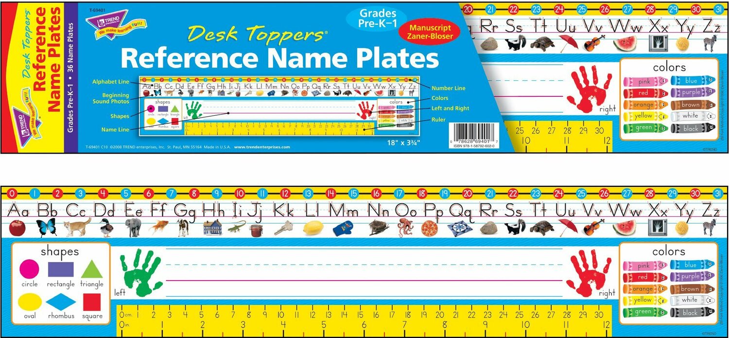 Prek-1 Zaner-Bloser Desk Toppers Reference Name Plates, 36 Ct