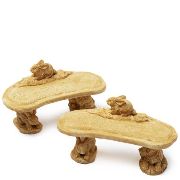 2 Tan Dollhouse Miniature Rabbit Benches