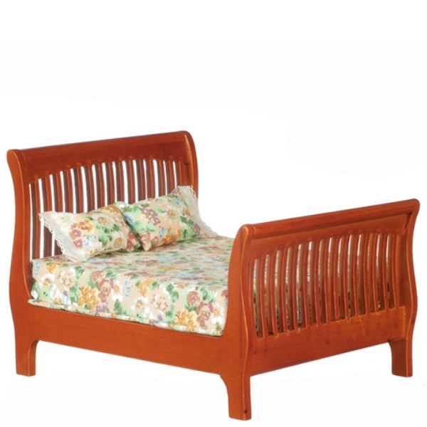 Walnut Dollhouse Miniature Slat Double Bed