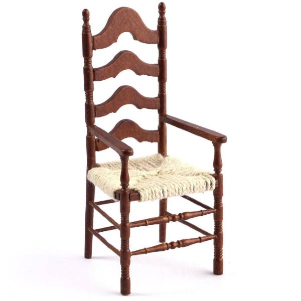 Walnut Dollhouse Miniature Ladderback Armchair