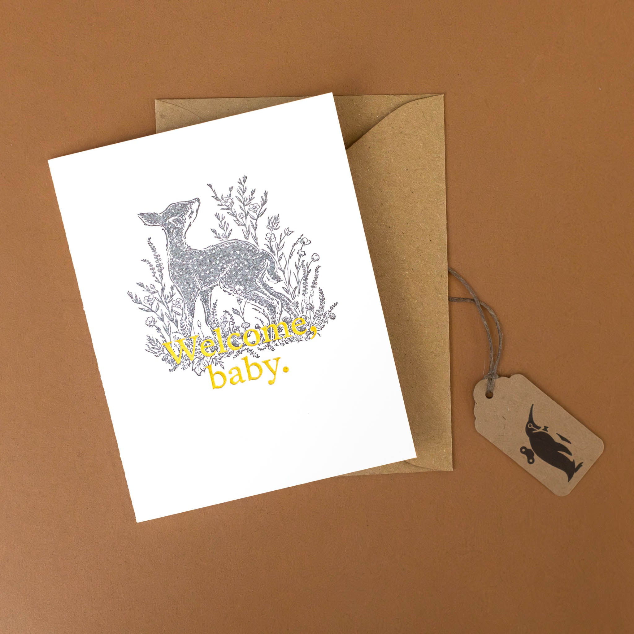 Welcome Fawn Letterpress Greeting Card