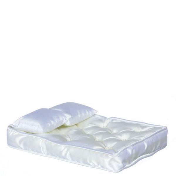 White Dollhouse Miniature Mattress with Pillows