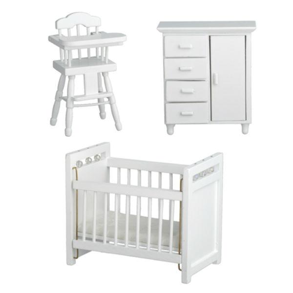 3-Piece White Dollhouse Miniature Nursery Set