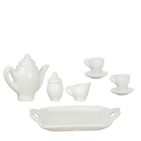 10-Piece White Dollhouse Miniature Tea Set