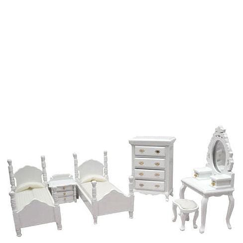 6-Piece White Dollhouse Miniature Bedroom Set
