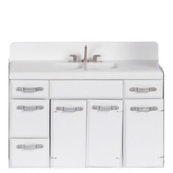 White Dollhouse Miniature Double Kitchen Sink with Cabinets