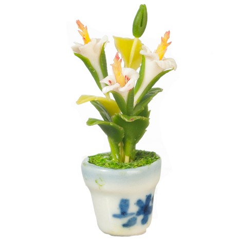 White Dollhouse Miniature Hibiscus in Pot