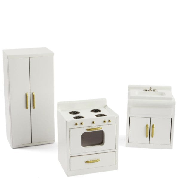 3-Piece White Dollhouse Miniature Kitchen Set
