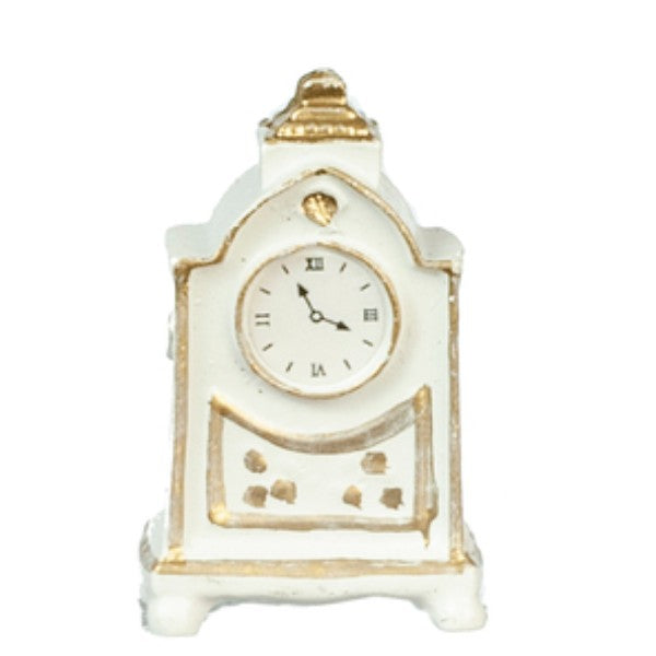 White Dollhouse Miniature Mantle Clock