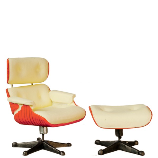 White Eames Dollhouse Miniature Chair & Ottoman