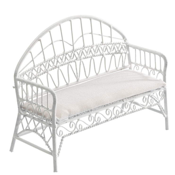 White Metal Dollhouse Miniature Patio Bench