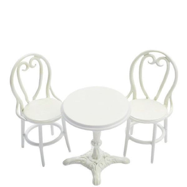Dollhouse Miniature White Café Table & Chairs Set