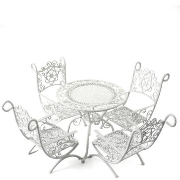 White Dollhouse Miniature Patio Set