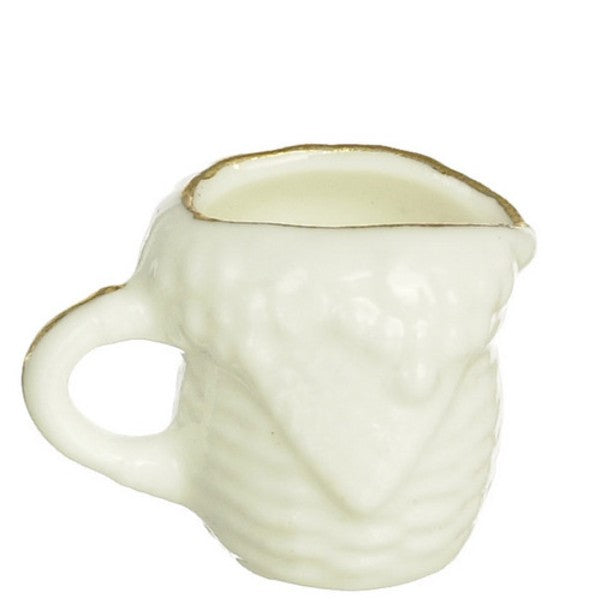 White Dollhouse Miniature Pitcher with Gold Trim