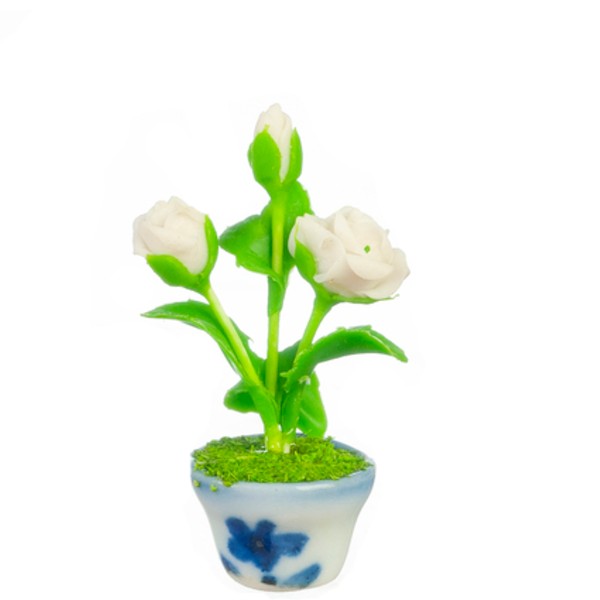 White Dollhouse Miniature Roses in a Pot
