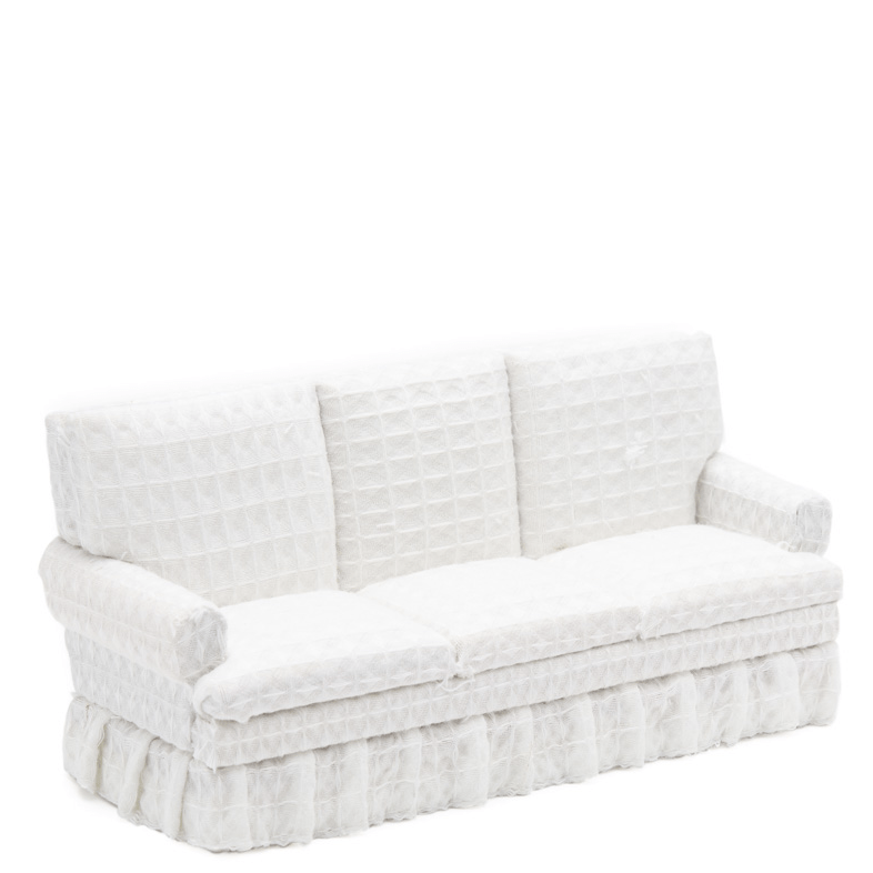 White Dollhouse Miniature Ruffle Sofa