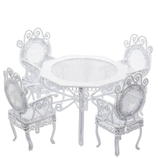 White Dollhouse Miniature Tea Table Set