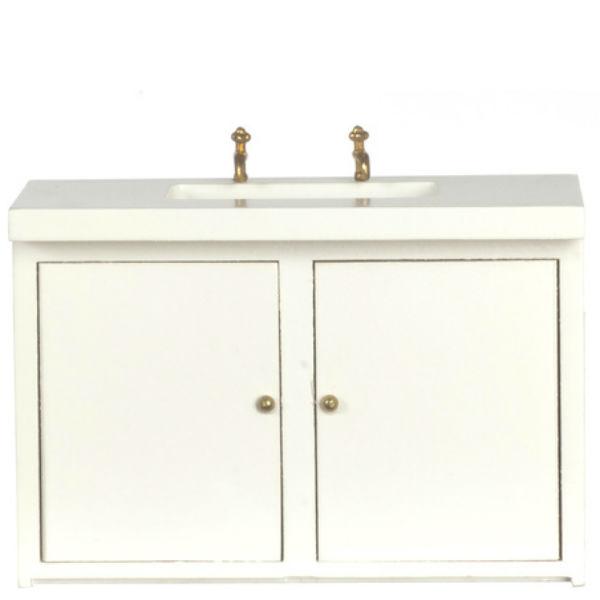 Dollhouse Miniature Modern White Kitchen Sink Cabinet