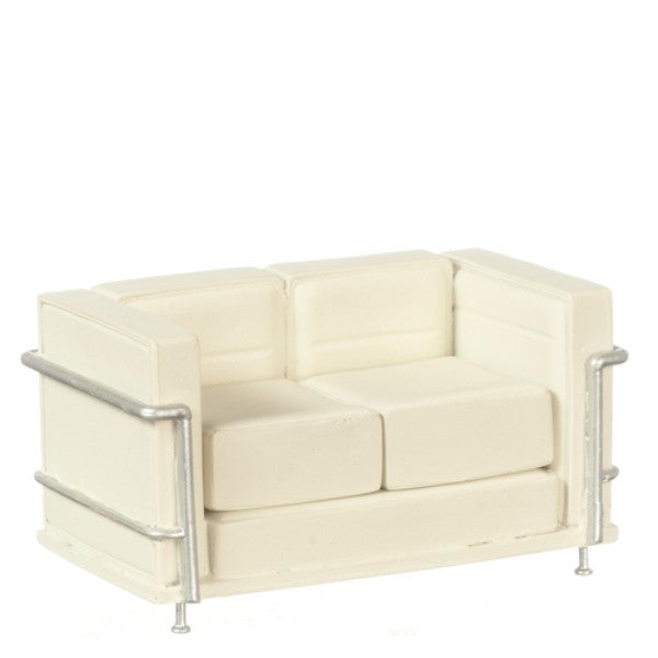 White Art Deco Dollhouse Miniature Sofa