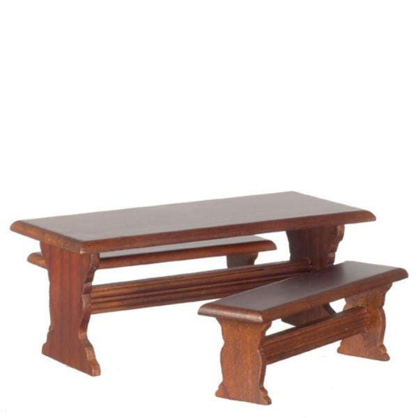 Dollhouse Miniature Table with Two Benches