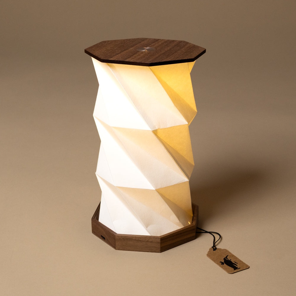 Wooden Hexagon Twist Lamp | Walnut
