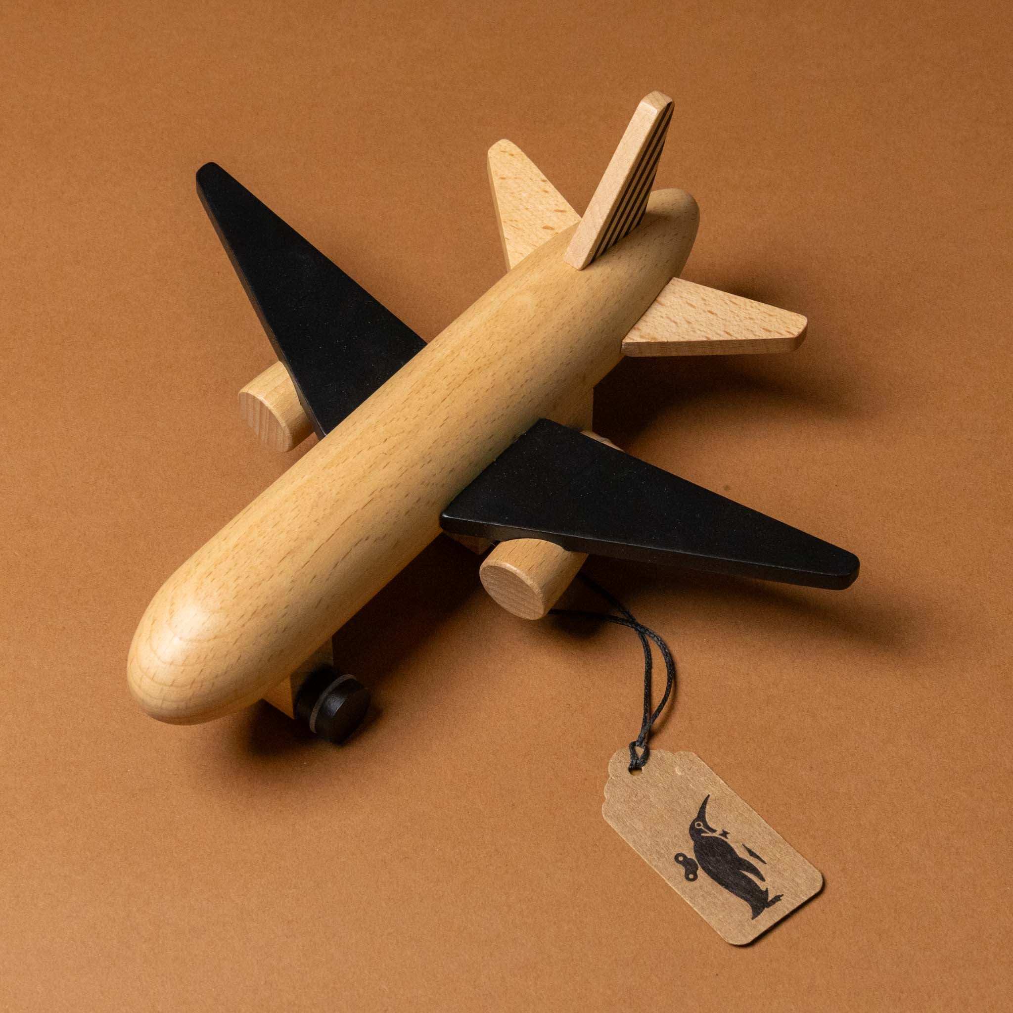 Wooden Pull & Go Jet Airplane | Black