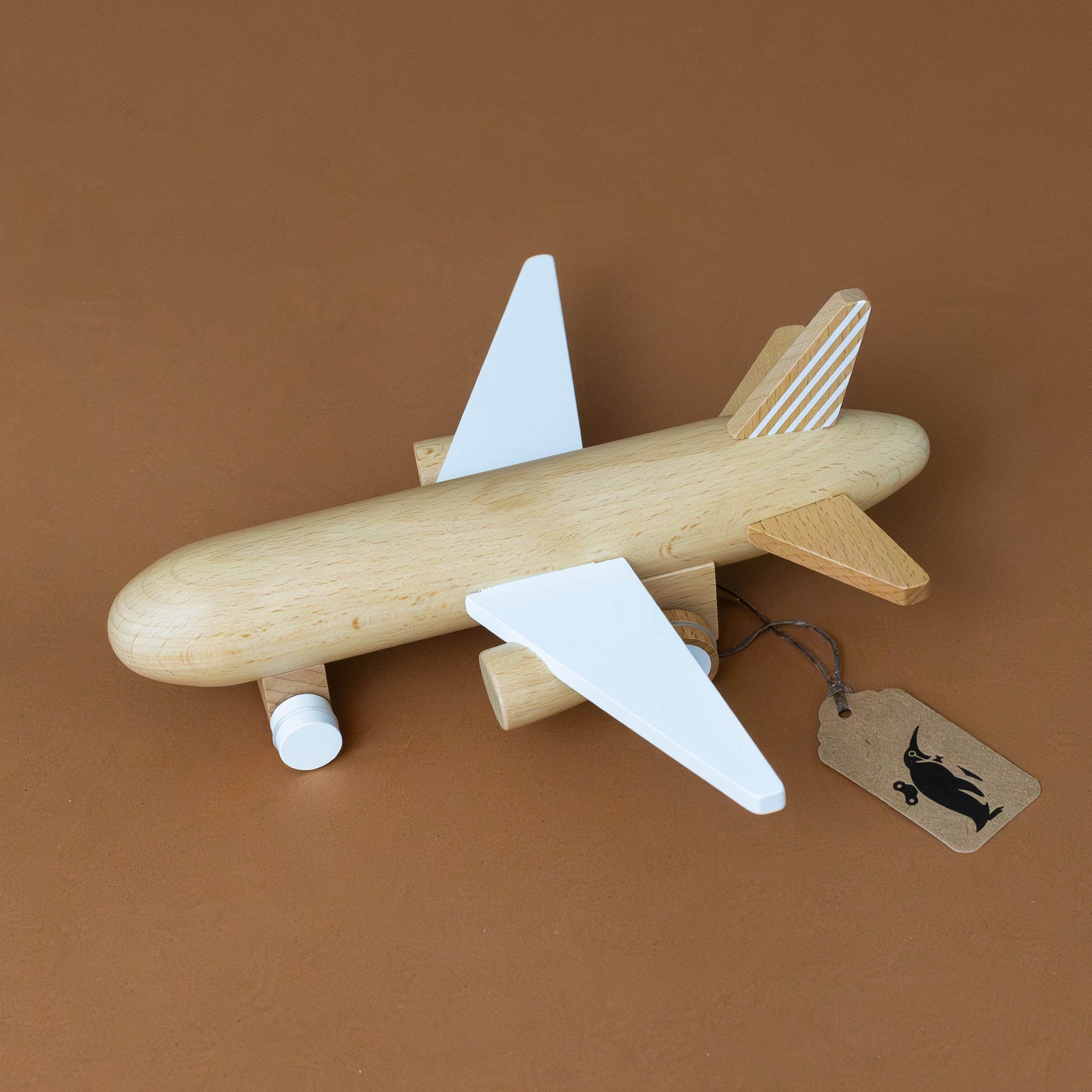 Wooden Pull & Go Jet Airplane | White