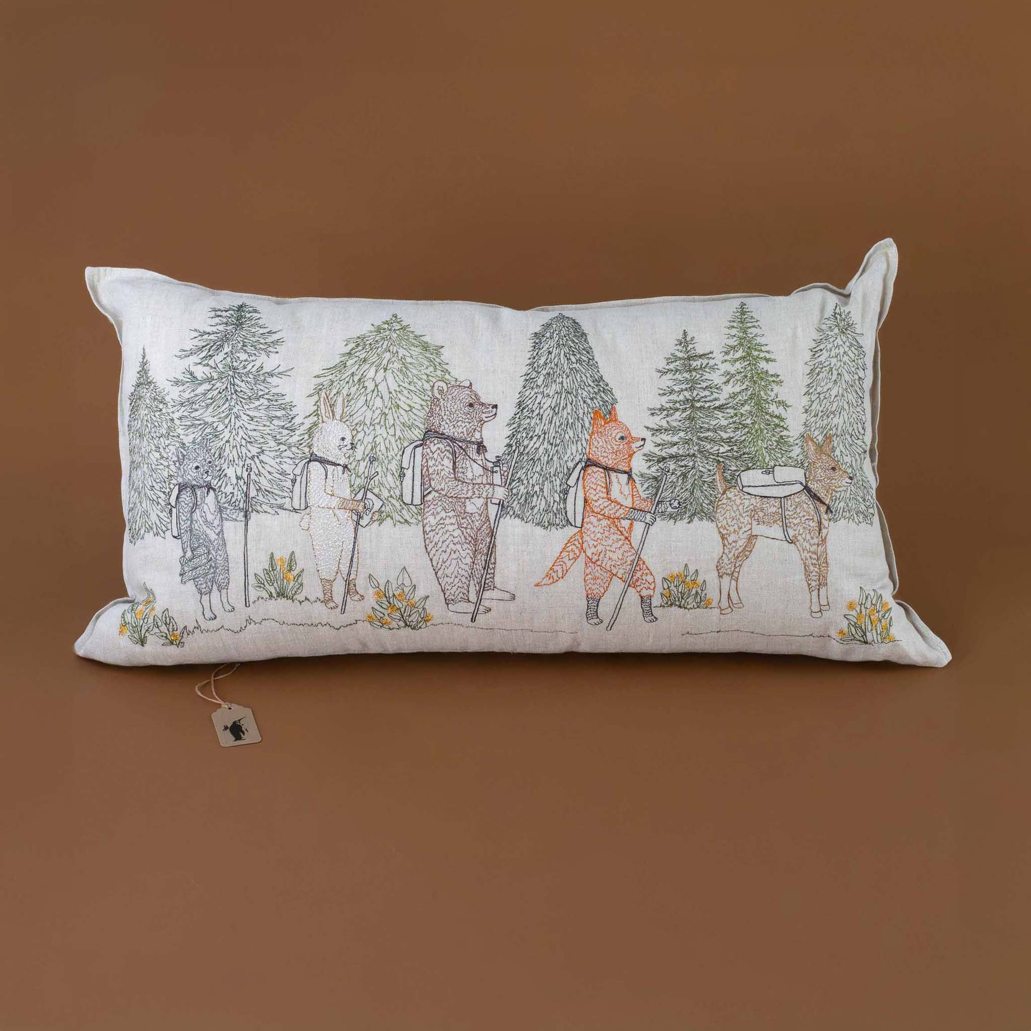 Embroidered Pillow | Woodland Hikers