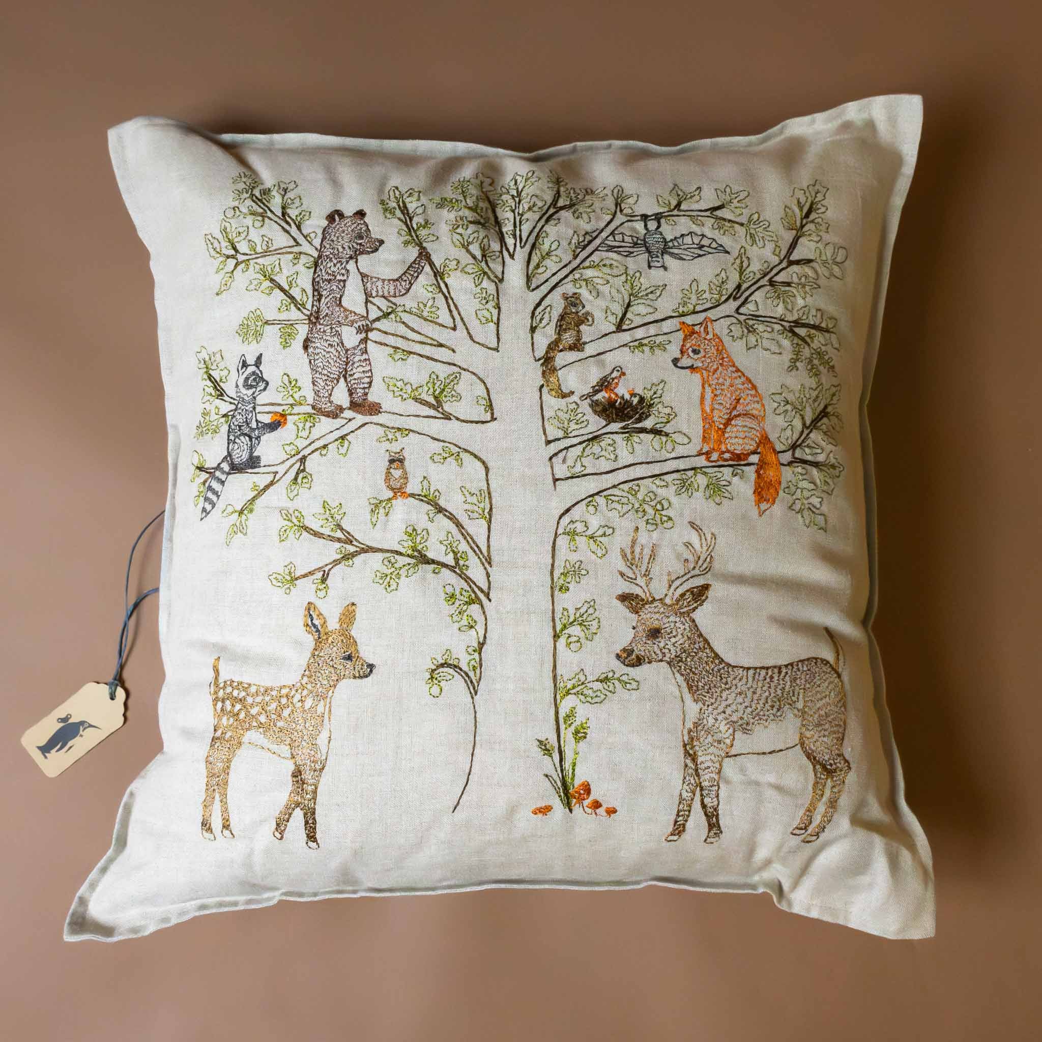 Embroidered Pillow | Woodland Tree of Life