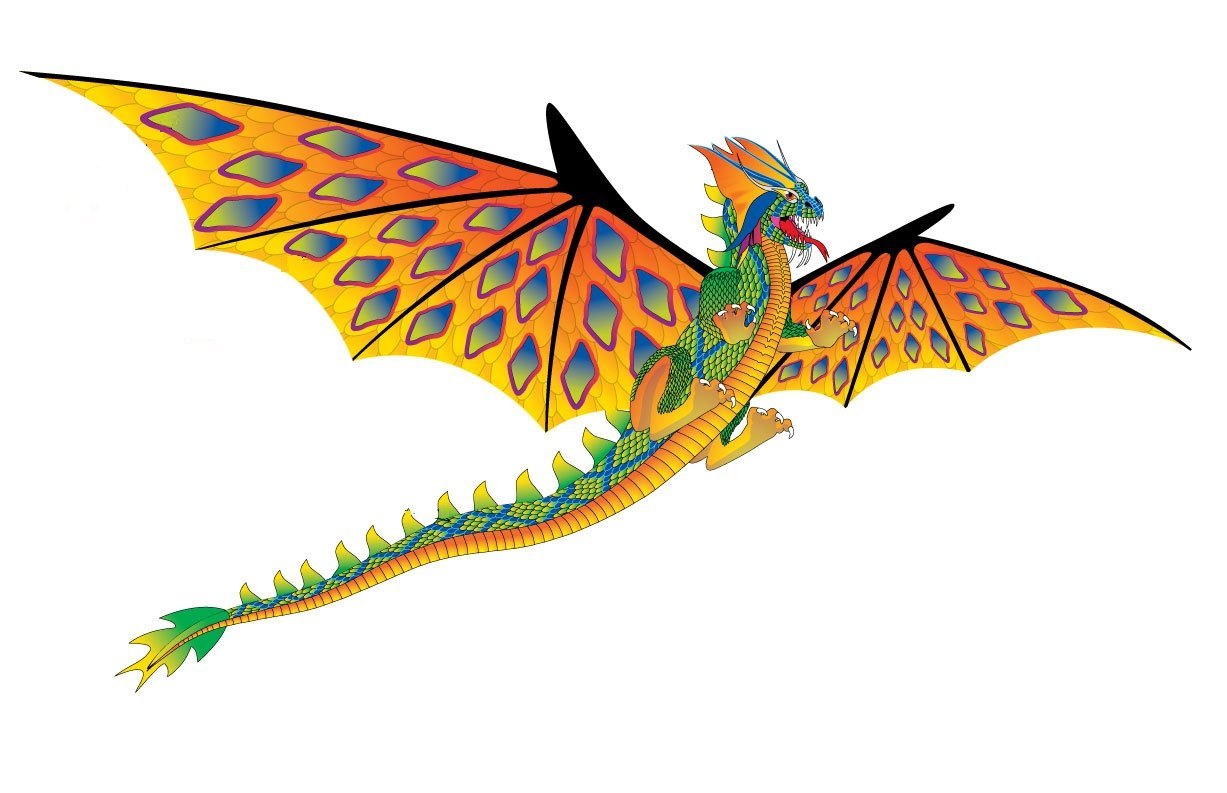 3D "Supersized Green & Orange Dragon" Kite with Line Included