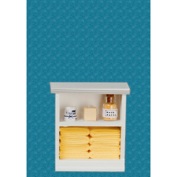 Dollhouse Miniature Yellow Accented Small Bath Cabinet
