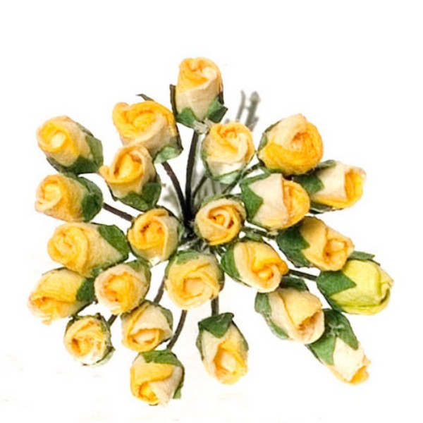 Dollhouse Miniature Half Bloom Light Yellow Rose Stems
