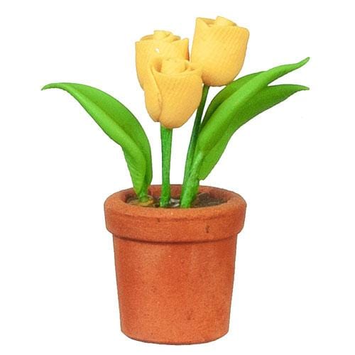 Yellow Dollhouse Miniature Tulips in a Pot