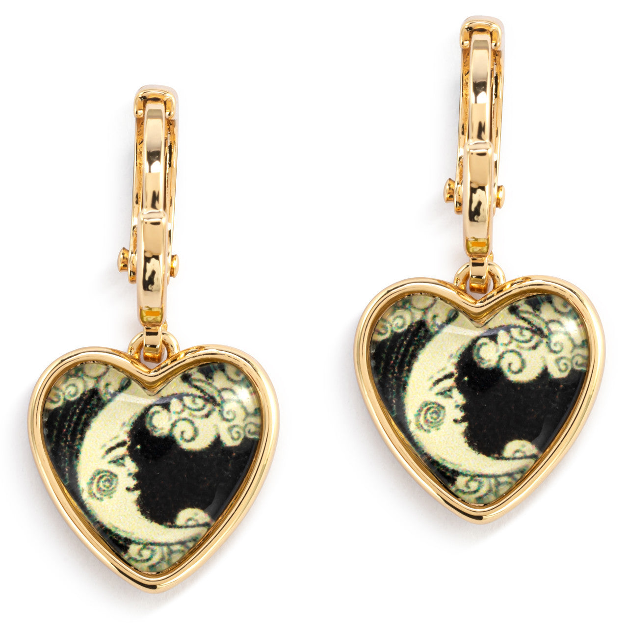 Moon and Back Art Heart Earrings